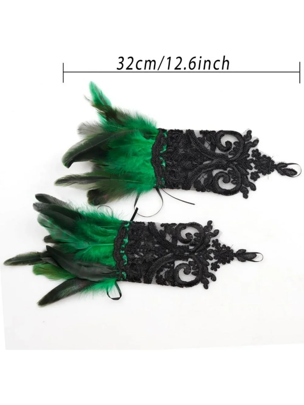 Gothic Black Lace Feather Long Gloves - Women's Halloween Witch Costume